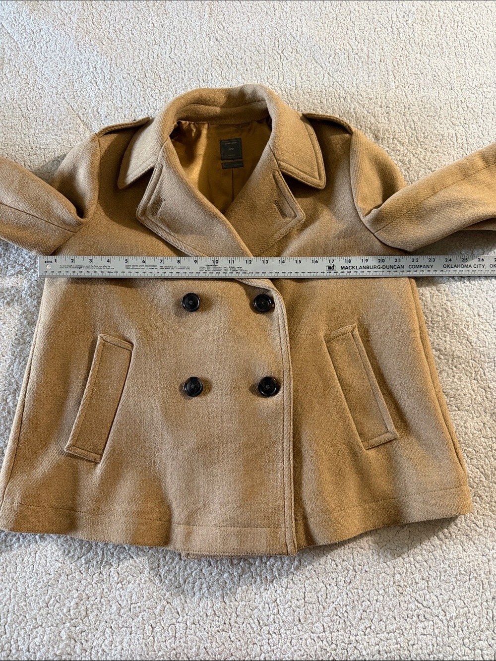 GAP Camel Double-Breasted Wool Blend Lanifico Nello Gori Peacoat Large - Picture 8 of 9